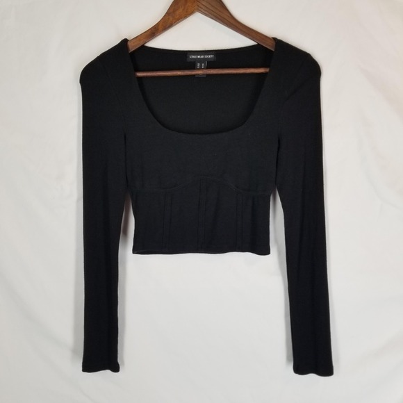 Streetwear Society Women's M Black Knit Long Sleeve Crop Top - Picture 1 of 8